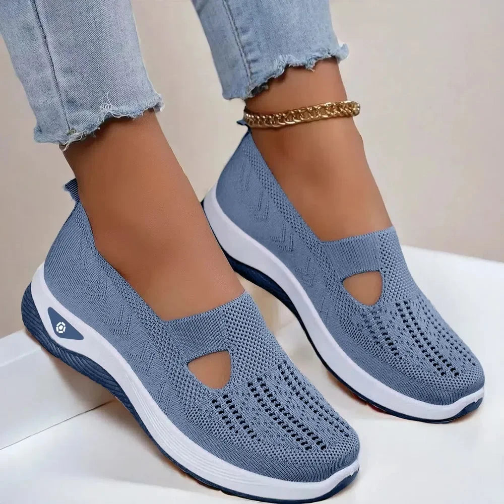 Breathable Womens Walking Shoes Soft Sole Anti Slip Knit Casual Sneakers Comfortable Summer Flats for Elderly Ladies