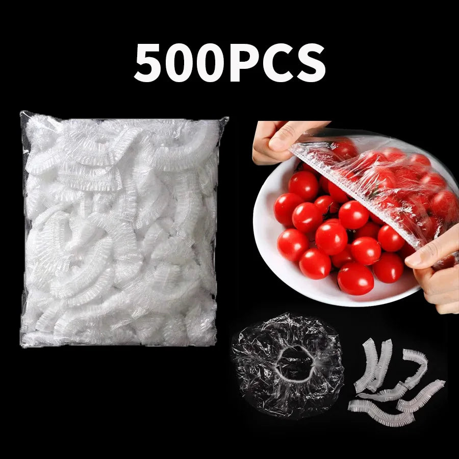 50/100/500PCS - Disposable food cover, plastic packaging, kitchen food preservation bag with elastic plate cover