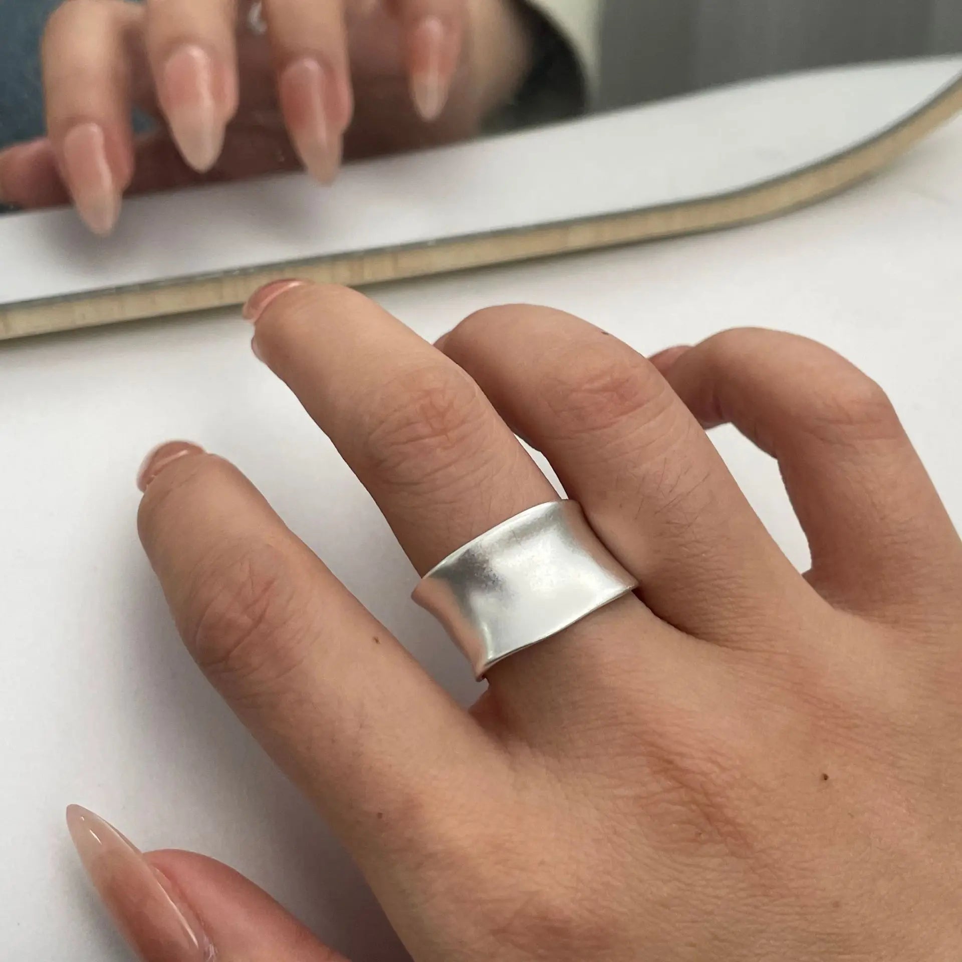 925 Sterling Silver Ring For Women Jewelry Wide Simple Open Vintage Handmade Ring Allergy For Party Birthday Gift