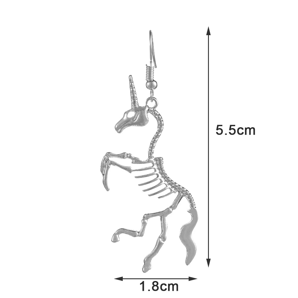 Halloween Skeleton Unicorn Earrings Vintage Punk Unicorn Horse Pendant Drop Dangle Earring Nice Fashion Jewelry Gift for Women