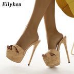 Eilyken Handmade Slipper Women Platform Slingback Sandals Patent Leather Sexy Stiletto Heel Open Toe Pretty White Shoes