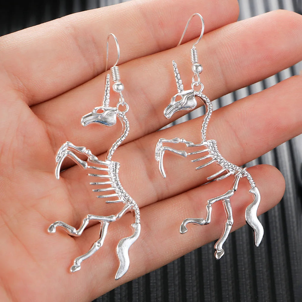 Halloween Skeleton Unicorn Earrings Vintage Punk Unicorn Horse Pendant Drop Dangle Earring Nice Fashion Jewelry Gift for Women