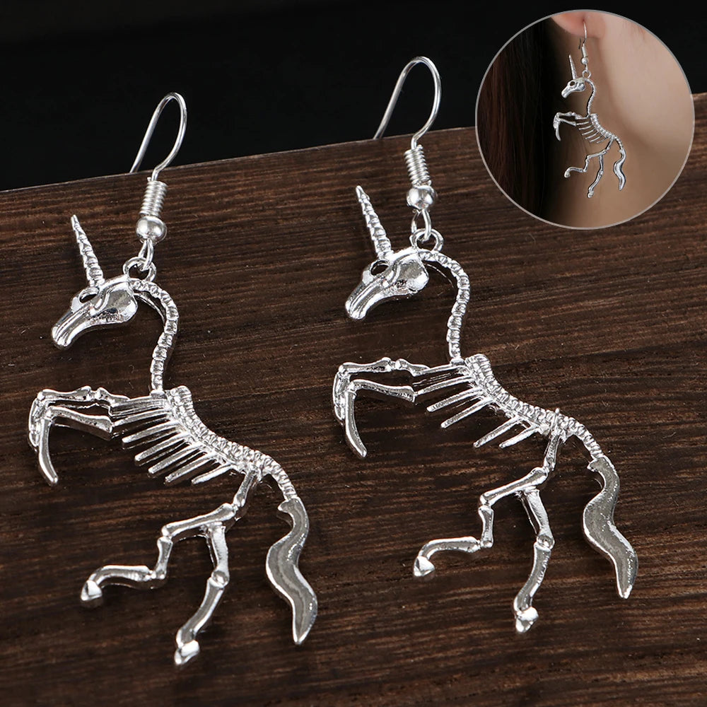 Halloween Skeleton Unicorn Earrings Vintage Punk Unicorn Horse Pendant Drop Dangle Earring Nice Fashion Jewelry Gift for Women