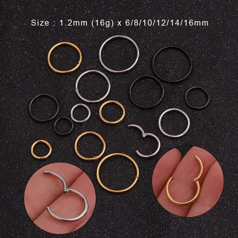 1PC 6mm to 16mm Stainless Steel Hinged Segment Clicker Ring Hoop Nose Septum Piercing Helix Cartilage Daith Earring Jewelry