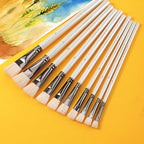 6 pcs Short rod flat head wool set watercolor oil brush soft hair painting brush children's beginner set student art paint brush