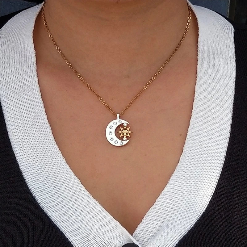 hzew Ancient gold color moon star  sun pendant necklace for women man gift