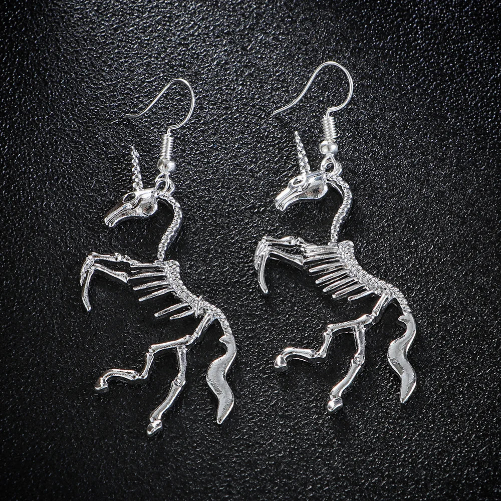 Halloween Skeleton Unicorn Earrings Vintage Punk Unicorn Horse Pendant Drop Dangle Earring Nice Fashion Jewelry Gift for Women