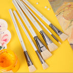 6 pcs Short rod flat head wool set watercolor oil brush soft hair painting brush children's beginner set student art paint brush