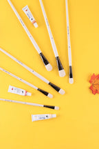 6 pcs Short rod flat head wool set watercolor oil brush soft hair painting brush children's beginner set student art paint brush