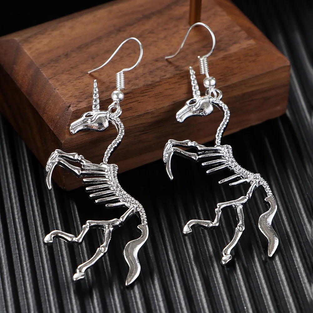 Halloween Skeleton Unicorn Earrings Vintage Punk Unicorn Horse Pendant Drop Dangle Earring Nice Fashion Jewelry Gift for Women