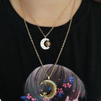 hzew Ancient gold color moon star  sun pendant necklace for women man gift