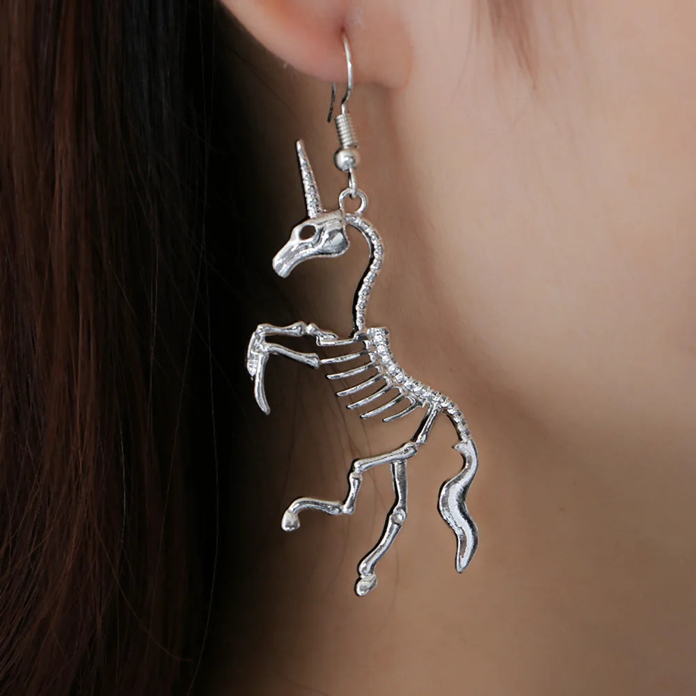 Halloween Skeleton Unicorn Earrings Vintage Punk Unicorn Horse Pendant Drop Dangle Earring Nice Fashion Jewelry Gift for Women