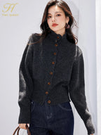 H Han Queen Winter Cardigan Sweater Thickened Warm Lazy Wind Soft Sticky Women's Fashion O-Neck Elastic Vintage Sweaters Tops