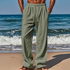 Spring Summer Thin Cotton Linen Loose Pants for Men Casual Elastic Waistband Solid Color Trousers Plus Size Beach Pants Man