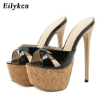Eilyken Handmade Slipper Women Platform Slingback Sandals Patent Leather Sexy Stiletto Heel Open Toe Pretty White Shoes