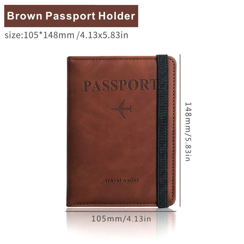 Anti-theft RFID Protection PU Leather Passport Holder Multifunctional Document Travel Wallet with Luggage Tag and Boarding Pass