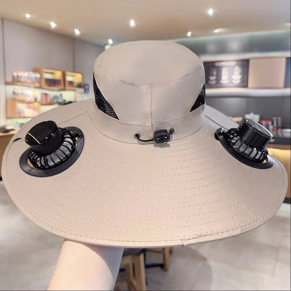 Solar Fan Hat Summer Camouflage Sun Bucket Hat for Men Women Outdoor Mountaineering Sunshade Fisherman Hat with Dual Cooling Fan