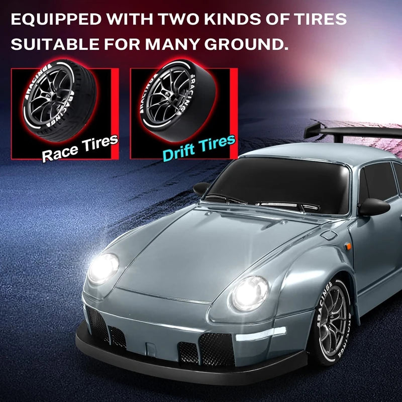 4WD RC Drift Car With LED Light 2.4G Radio 20KM/h High Speed Remote Control Racing Cars Vehicle Model Toy Gift for Boy Girl Kid