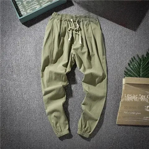 Hanfu Tang Suit Loose-fit Casual Pants Asian Style Lightweight Linen Cotton Blend For Spring Summer Men's Trendy Pants