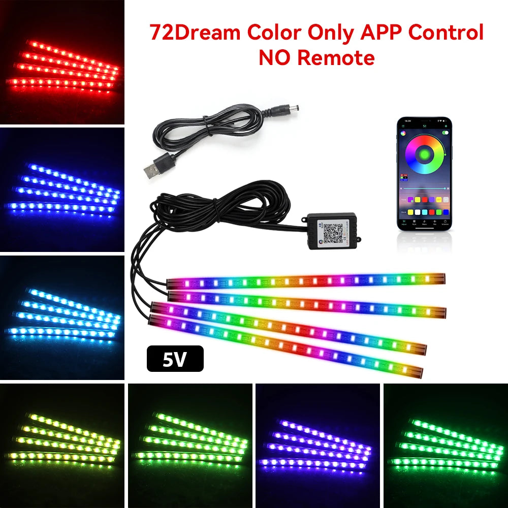 RGB Automotive Atmosphere Decorative Lamp Led Interior Light Strip Car Foot Ambient Lights with USB Cigarette with Remote Voice