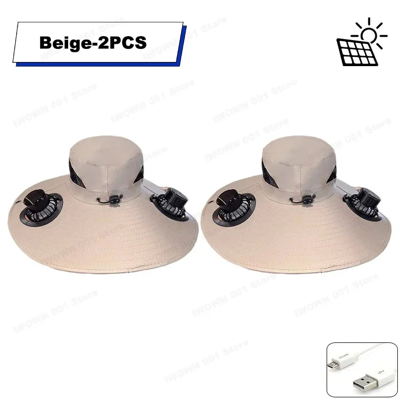 Multifunction Double Fan Solar Hat UV Protection Breathable Fisherman Cap Summer Outdoor Rechargeable Sun Fan Gift for Father