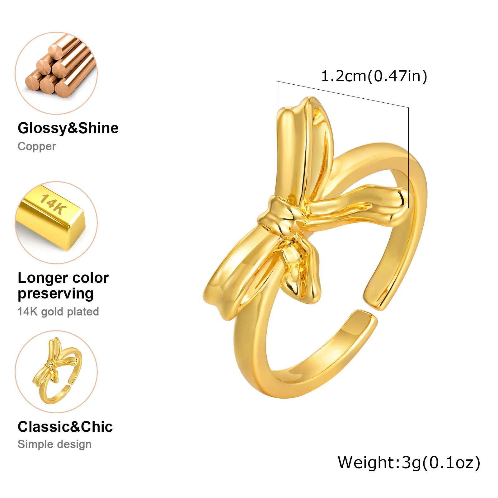 Vnox Sweet Bowknot Necklaces Finger Band Ear Jewelry, Gold Plated Simple Metal Knot Collar, Fashion Gift to Mom Girlfriend