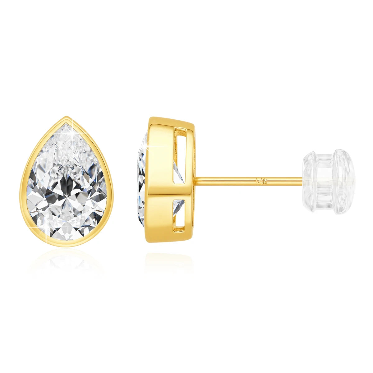 Real 14K Pear Cut Moissanite Stud Earrings for Women AU585 Gold Waterdrop Shape Ear Stud Teardrop Design Wedding Jewelry