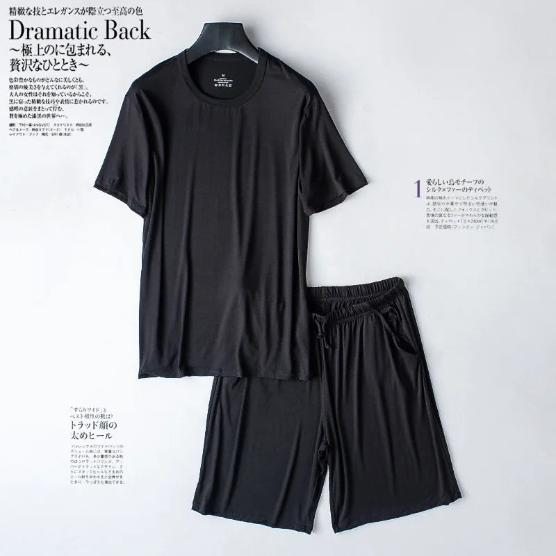 Modal Cotton Pajamas Suit Summer Men's Thin Loose Short-sleeved Shorts Nightwear Male Soft Breathable Homewear Sports Loungewear