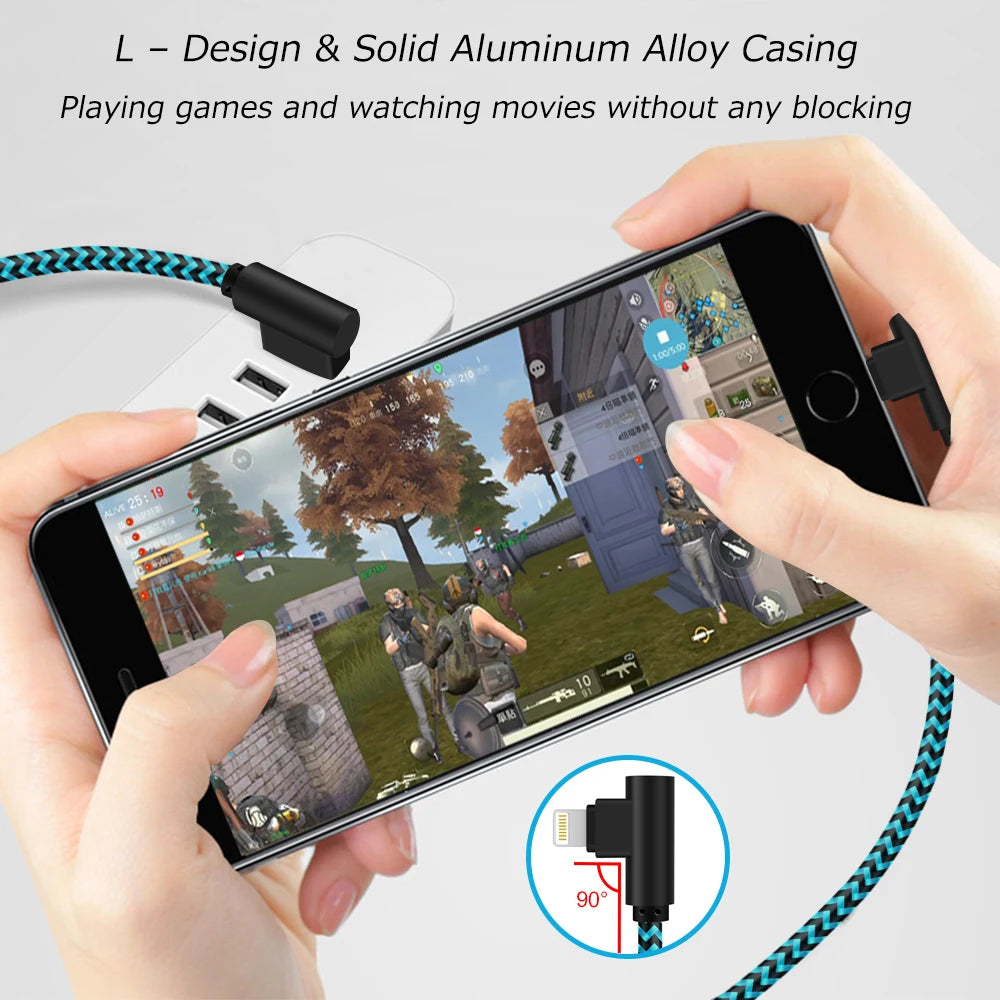 ANSEIP MFi Certified USB A to Lightning Cable for iPhone 13 14 Pro 11 12 mini XS Max XR X 7 8 Plus 90 Degree USB Charger Cable