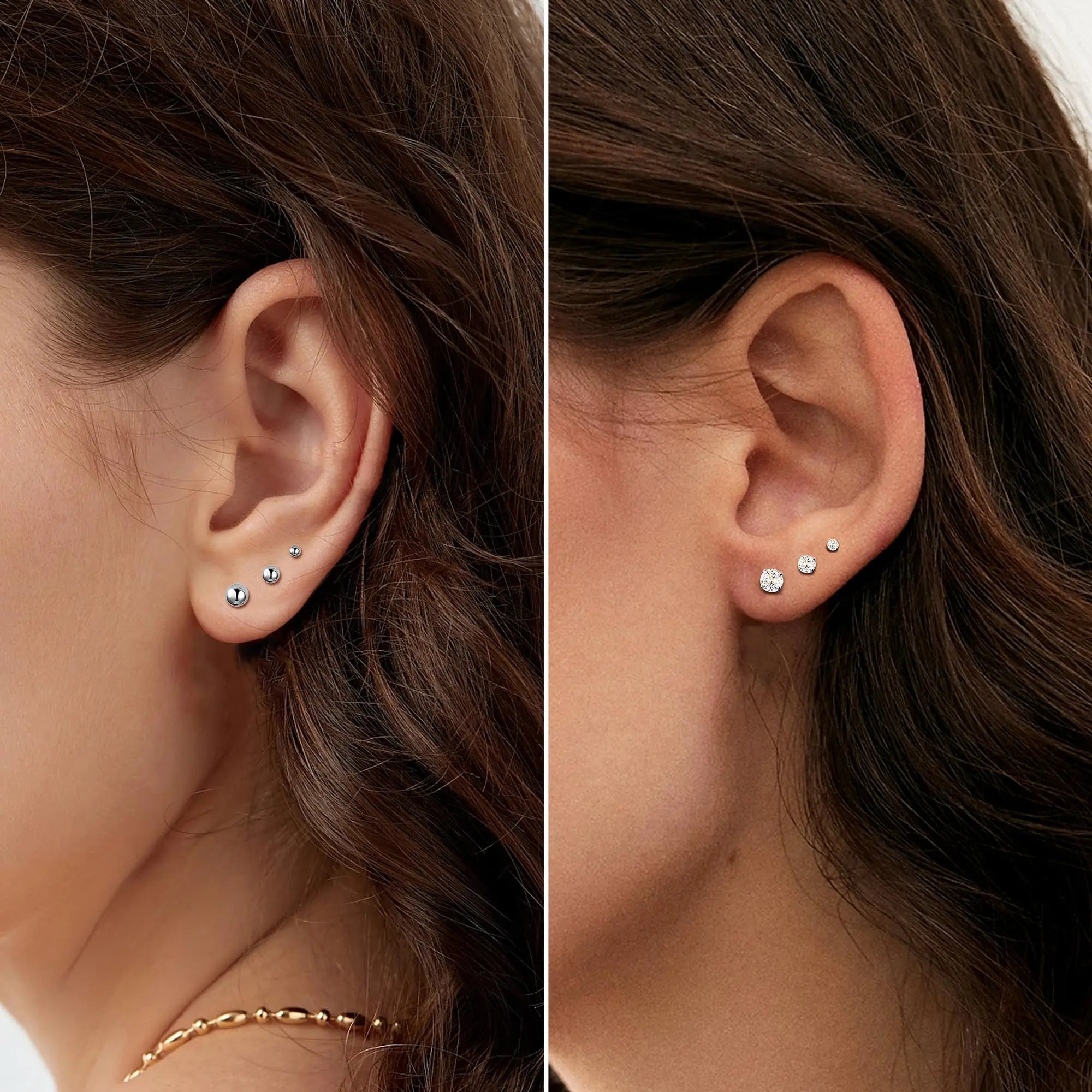 1-6 Pairs 18G Stainless Steel Small Tiny Cubic Zirconia Ball Screw Back Cartilage Helix Piercing Stud Earrings for Women Men