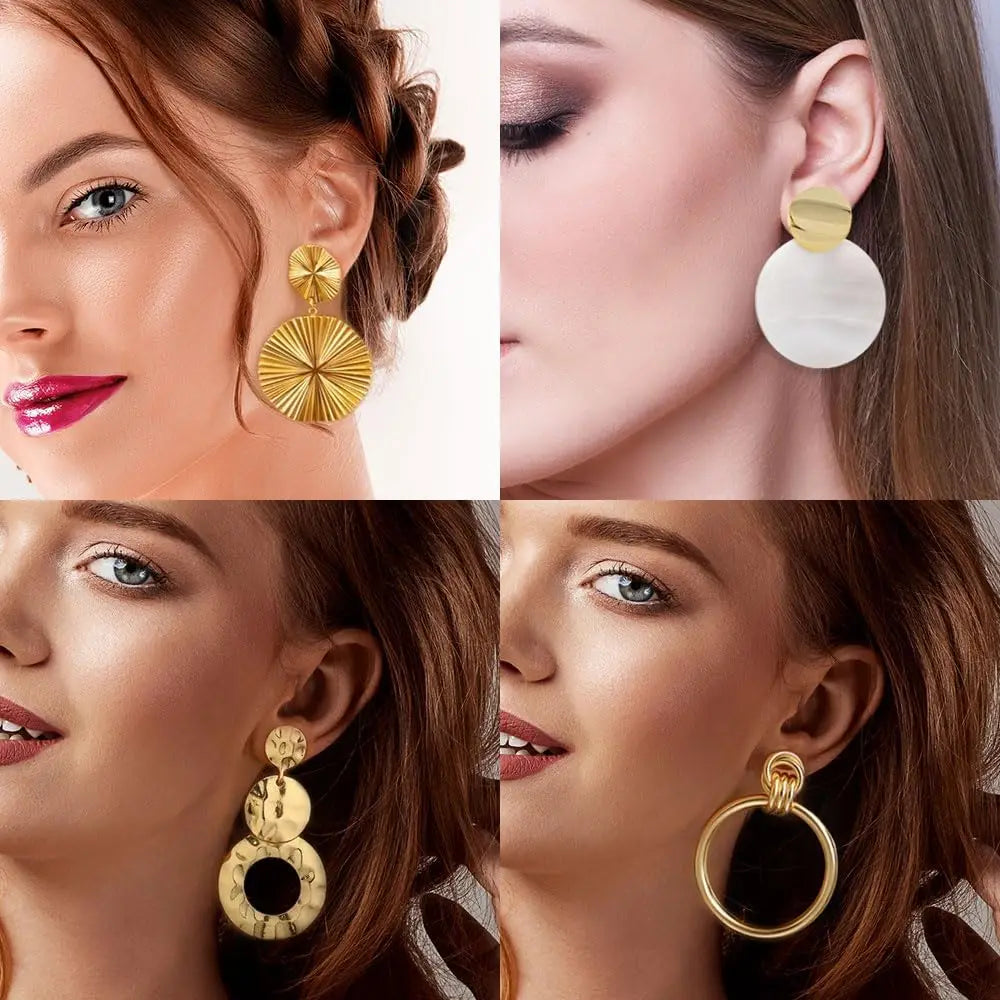 11 Pairs Boho Big Disc Drop Earrings 14K Gold Dangle Earring Round Hammered Statement Earrings For Women Drop Summer Earring