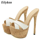 Eilyken Handmade Slipper Women Platform Slingback Sandals Patent Leather Sexy Stiletto Heel Open Toe Pretty White Shoes