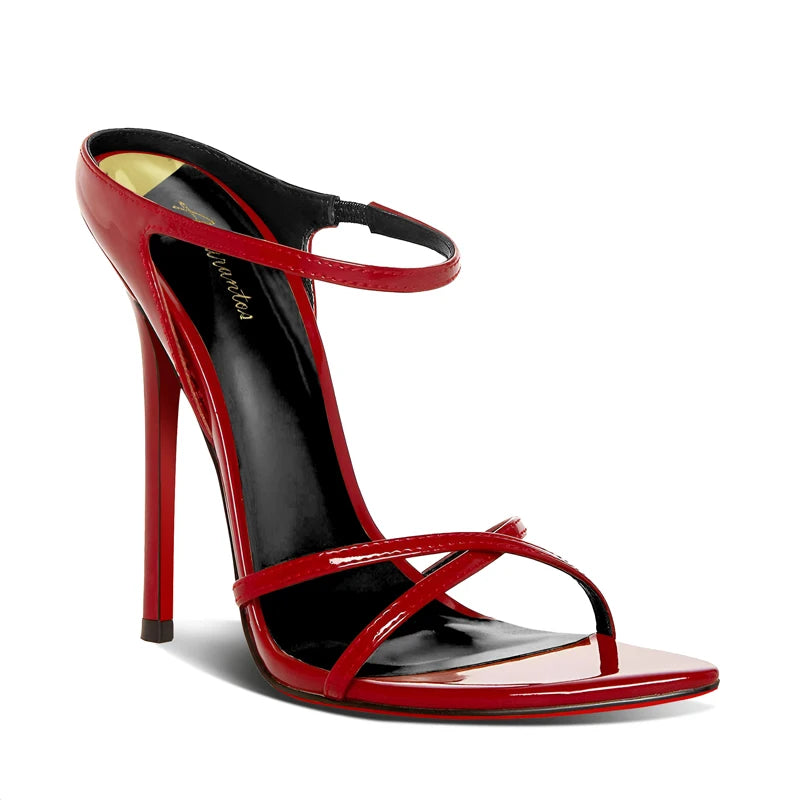 2025 new black slim heeled sandals with a feminine feel, pointed cross straps, high heels, open toed slippers
