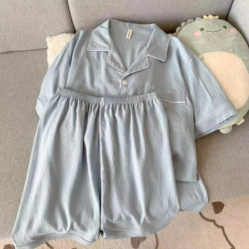 Men's Luxury New Pajama Set Solid Color Short Sleeve Lapel Top And Elastic Shorts Plus Size Pajamas Summer Loungewear Sleepwear
