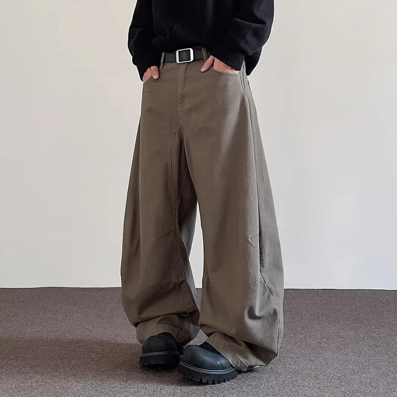 PFNW American Wide-Leg Jeans High Street Versatile Casual Long Men's Pants Solid Color Male Trousers Loose