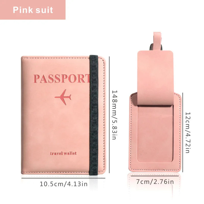 Anti-theft RFID Protection PU Leather Passport Holder Multifunctional Document Travel Wallet with Luggage Tag and Boarding Pass