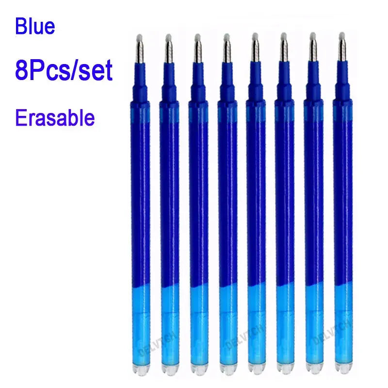 4Pcs/Set 0.7mm Erasable Gel Pen Retractable Handle Office School Writing Stationery Blue Black Red Ink Cartridge Refill Rods