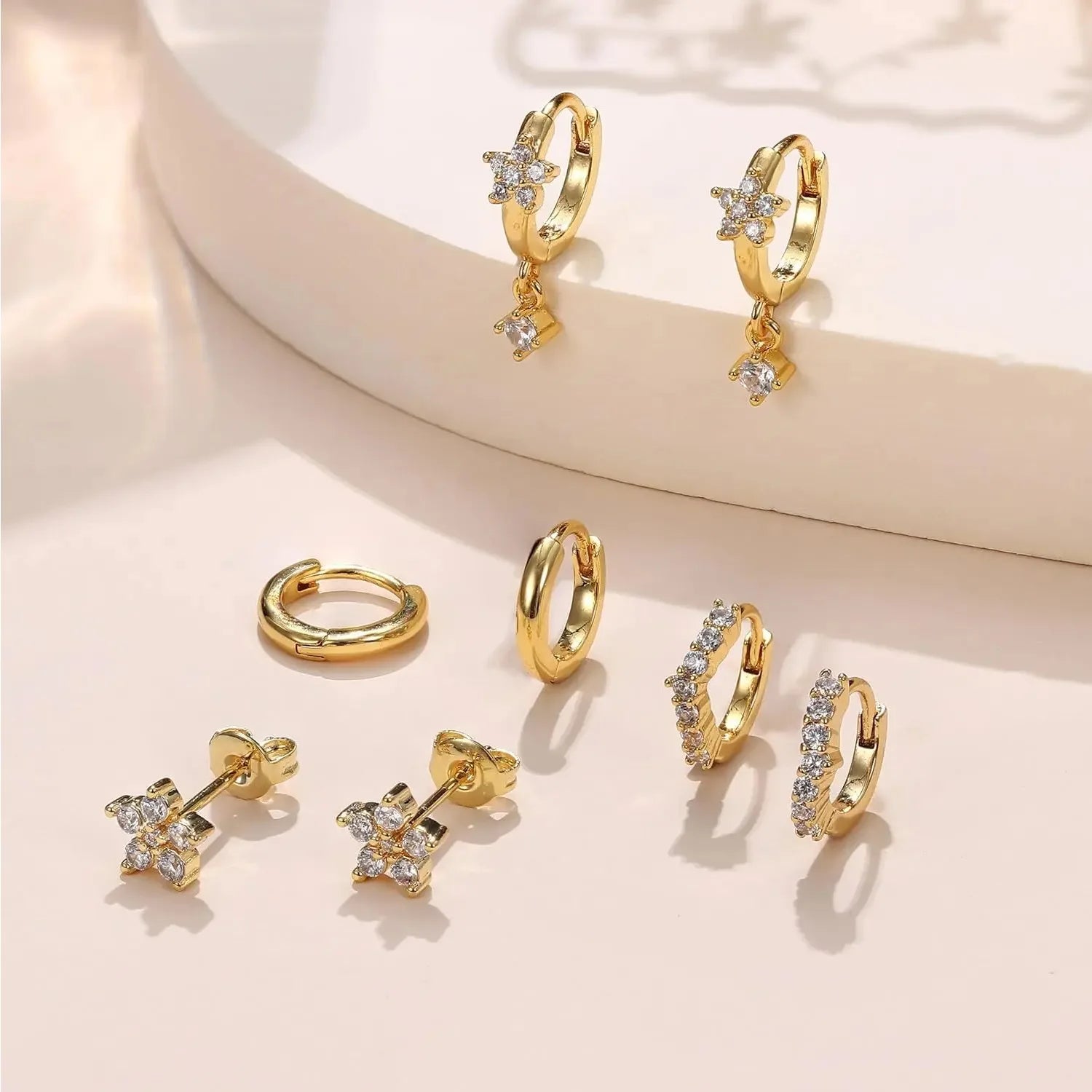 Florideco Hoop Earrings Set for Women Gold Plated Dangle Hoop Stud Earrings Stacks Pack Dainty Dangle Hoop Huggie Stud Cartilage