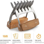 Metal Meat Shredder Claws, 18/8 Stainless Steel Meat Forks with Wooden Handle for Shredding, Pulling, Handing, Lifting & Serving