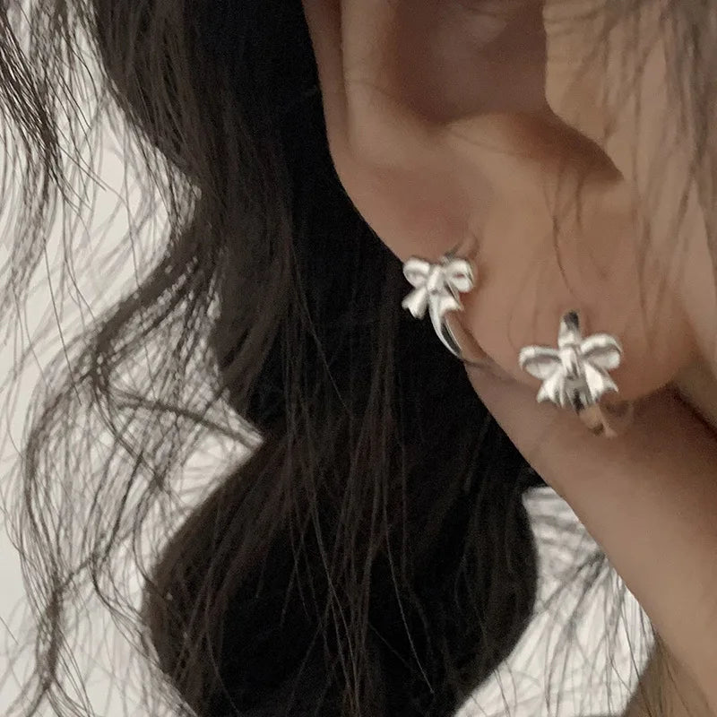 925 Sterling Silver Earrings Woman Bow Luxury Ring Earrings High Quality Engagement Wedding Vintage Chrome Jewelry Accesories