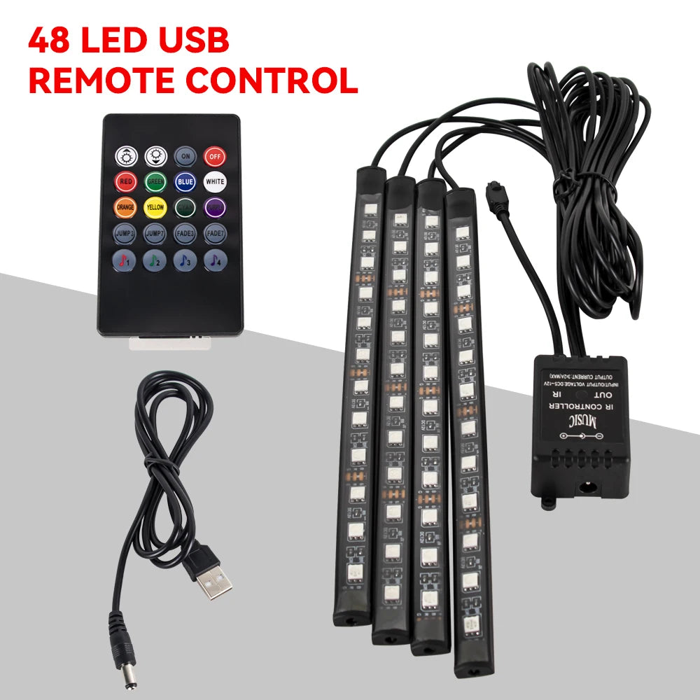 RGB Automotive Atmosphere Decorative Lamp Led Interior Light Strip Car Foot Ambient Lights with USB Cigarette with Remote Voice