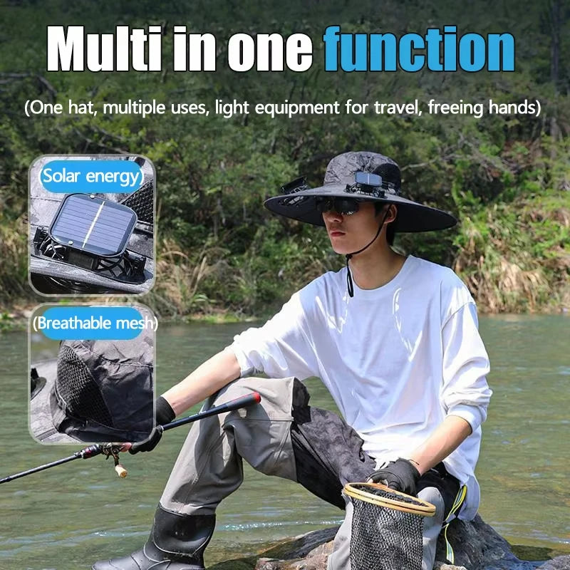 Wide Brim Solar Dual Fan Hat Outdoor Camping Fishing Hat Anti-UV Fan Hat for Men Mountain Climbing Sun Protection Fisherman Hat