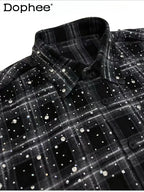 Male Original 2024 Autumn New Hot Diamond Beads Diamond Plaid Men's Women's Long-sleeve Shirts Trendy Light Luxury Shirts Jacket
