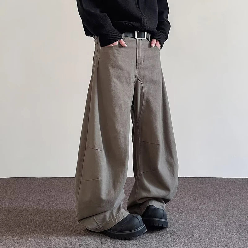 PFNW American Wide-Leg Jeans High Street Versatile Casual Long Men's Pants Solid Color Male Trousers Loose