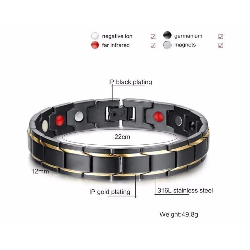 Hot Sale Luxury Fashion Health Energy Bracelet Men Stainless Steel Bio Magnetic Anti-fatigue Anti-radiation Bracelets Jewelry