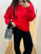 Women's Sweatshirts O Neck Solid Black Red Classic Letter Loose Casual Sports Pullovers Fashion Long Sleeve Hoodies for Women