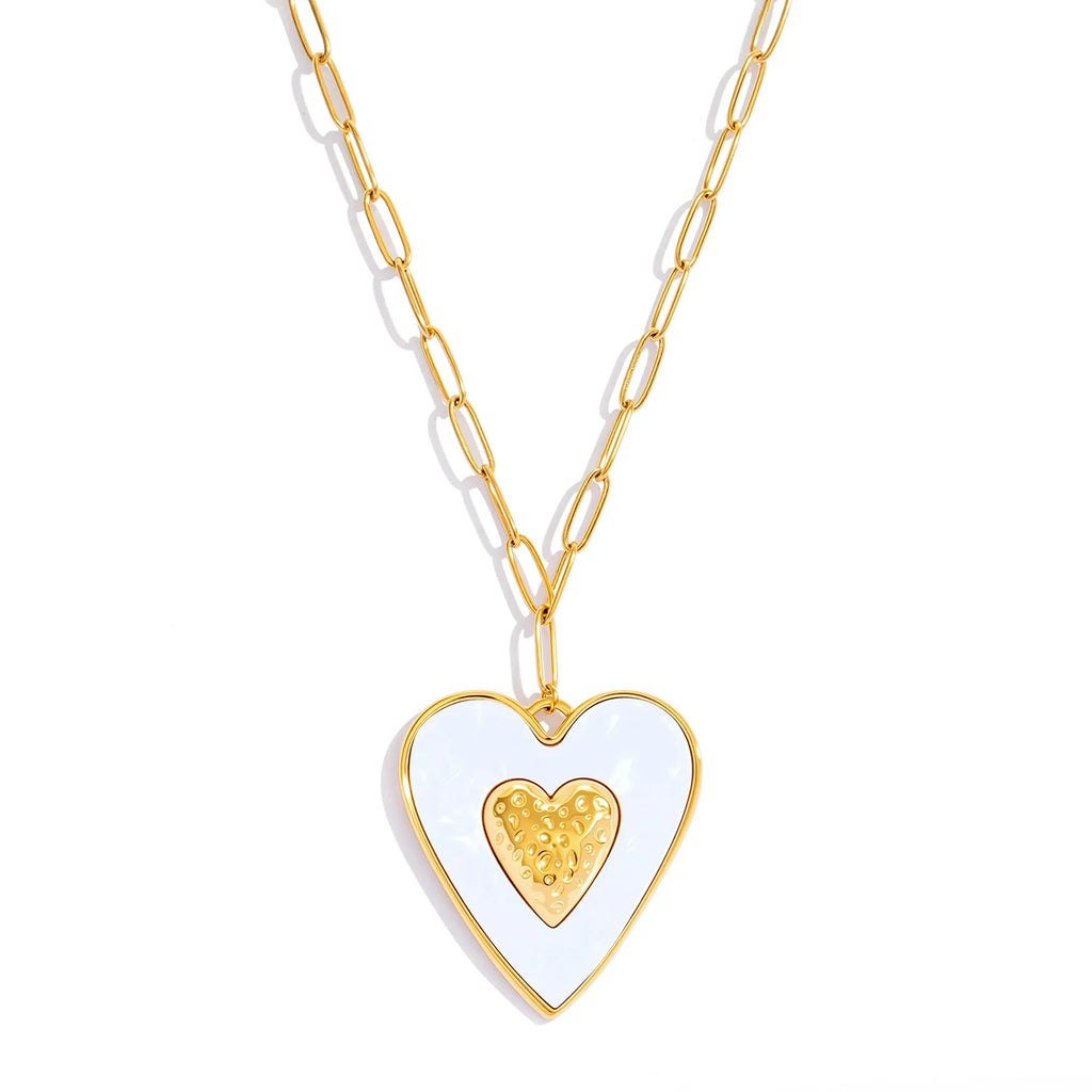 Big Bohemian Heart Pendant - 18K Gold Plated Stainless steel Statement Necklace, Bold Personality Jewelry for Women