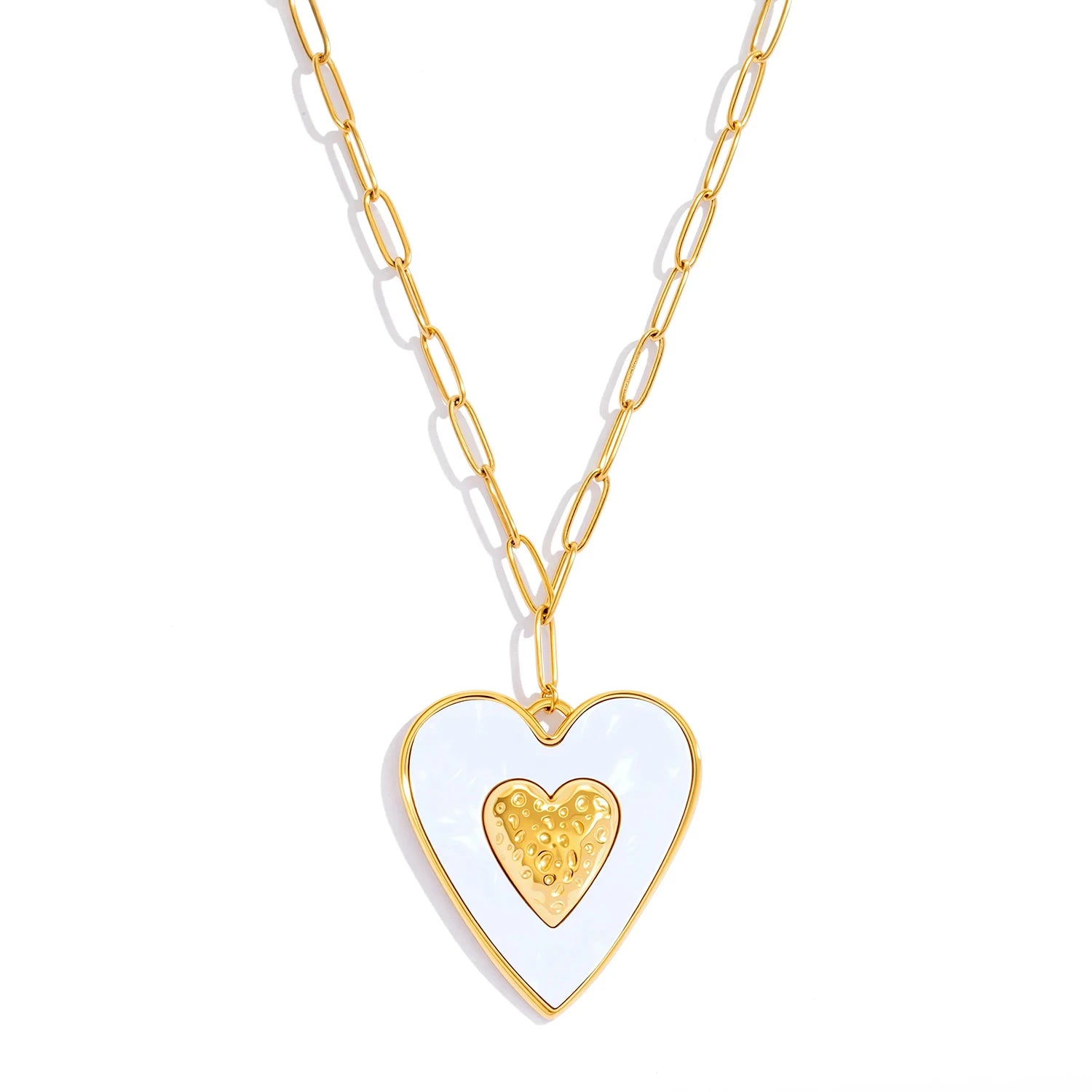 Big Bohemian Heart Pendant - 18K Gold Plated Stainless steel Statement Necklace, Bold Personality Jewelry for Women
