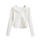 Spicy Girl Style Hooded Cardigan Sweatshirt Women's Spring Autumn Slimming Long Sleeve Cropped Top Trendy Waist-fitted