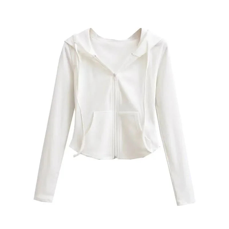 Spicy Girl Style Hooded Cardigan Sweatshirt Women's Spring Autumn Slimming Long Sleeve Cropped Top Trendy Waist-fitted